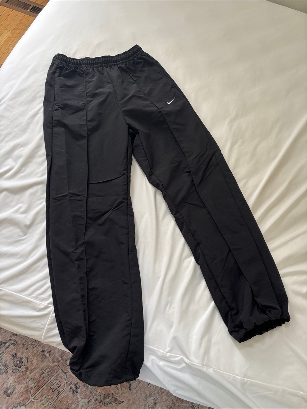 Women’s Small Nike Black Athletic Track Pants with White Swoosh